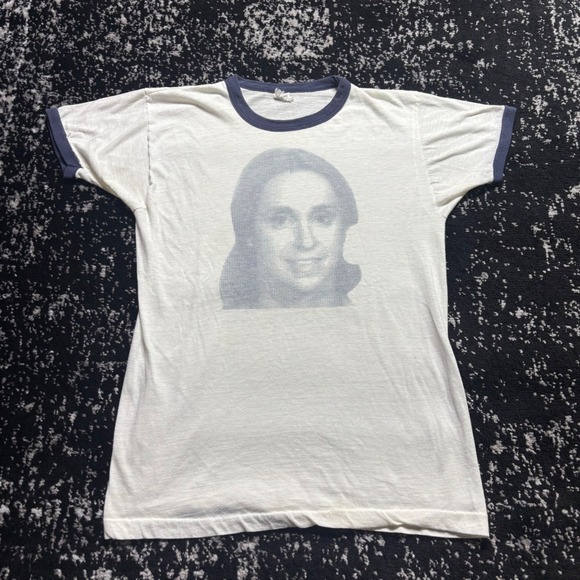 Vintage Other - Vintage 70s Obscure Photograph Print Ringer T-Shirt White Navy Blue 50/50 Sz L